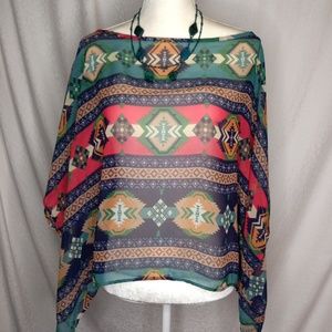 Geometric Patterned Sheer Blouse